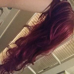 Long curly red cosplay wig with bangs